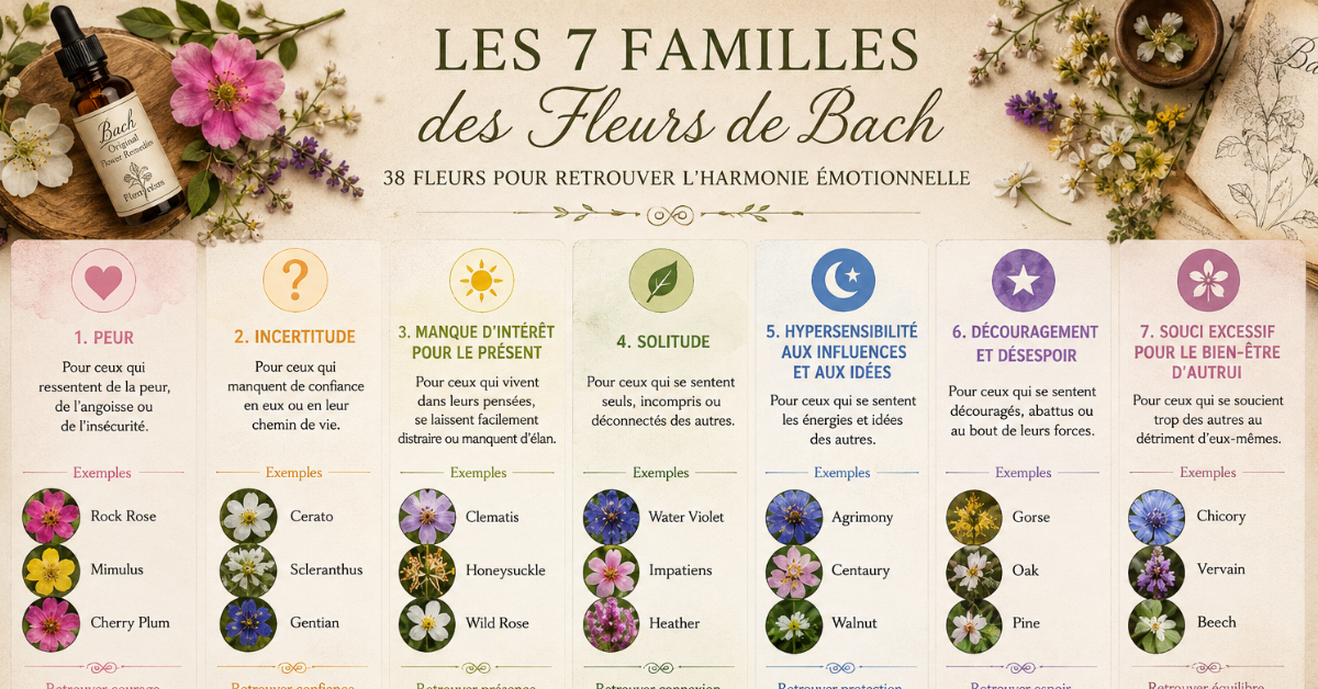 Les 7 familles émotionnelles des Fleurs de Bach.